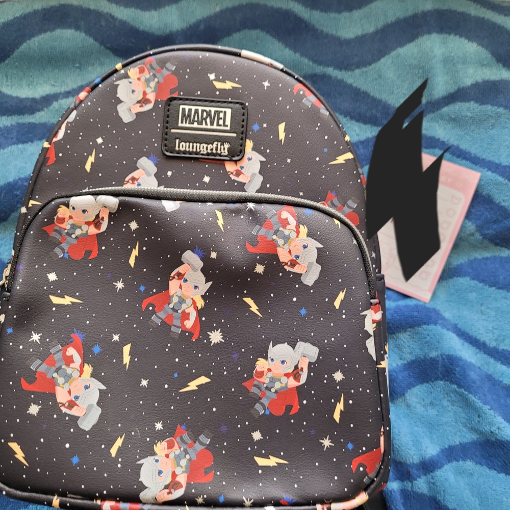 Loungefly Backpack - Black with Thor and Lightning Design